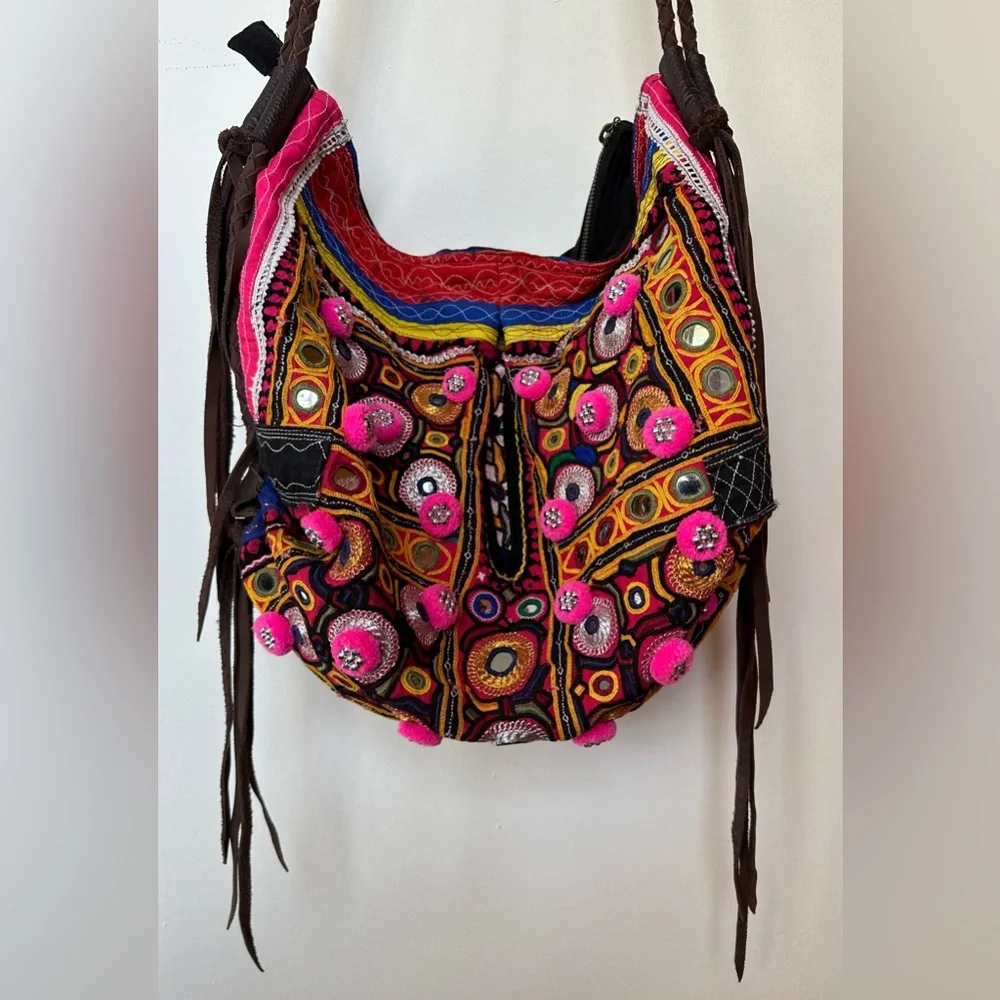 JADEtribe Brigitte Bag one of a kind tribal textile cross body leather strap